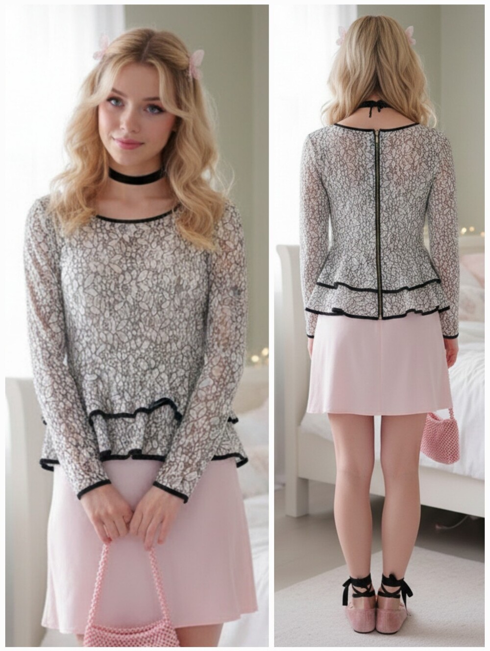 Forever 21 Lace Ruffle Peplum Blouse Size S Vintage Y2K Romantic Coquette Girl